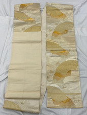 Japanese Vintage Kimono Fukuro Obi Silk Gold Embroidery Drit 168 x 12 in