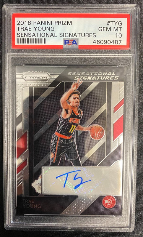 2018-19 Panini Prizm Trae Young Sensational Signatures Auto RC #SS-TYG PSA 10