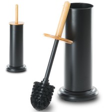 Toilet Bowl Brush and Holder with Bamboo Handle and Covered Dual Options