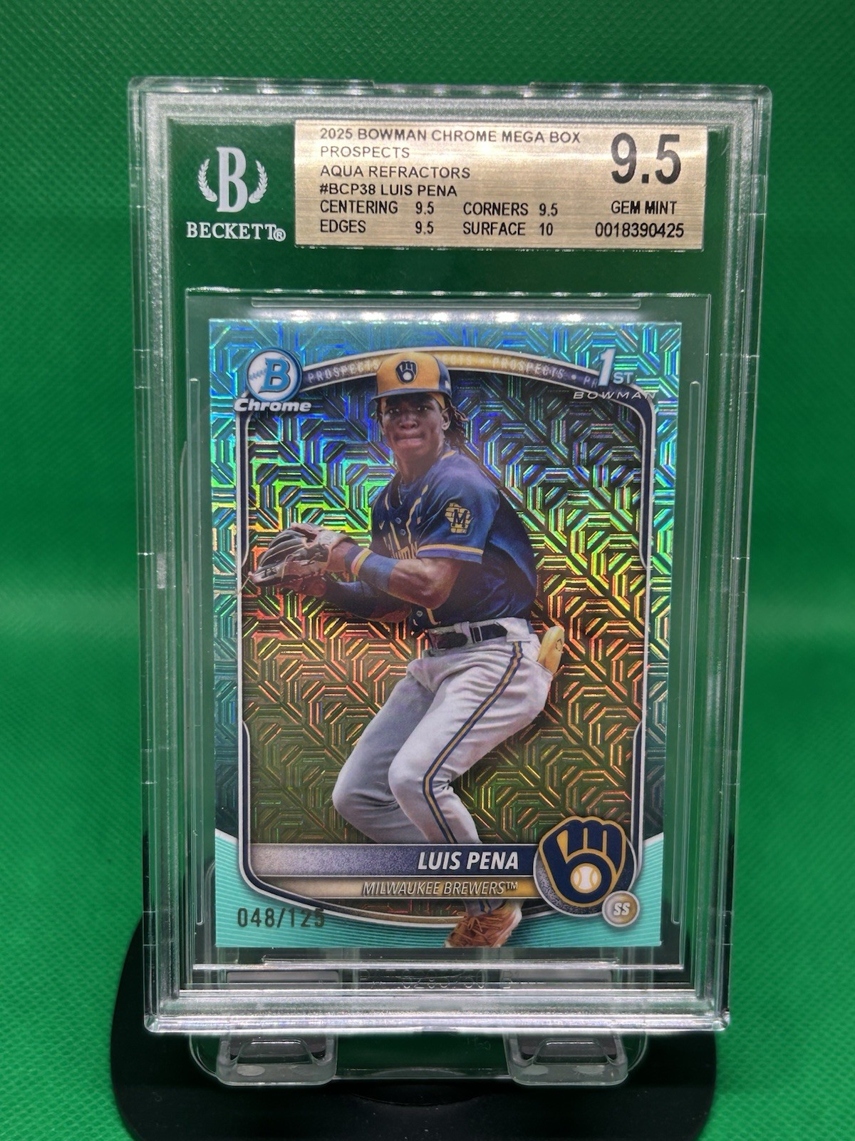 2025 Bowman Chrome Mega Box Luis Pena #BCP-38 Aqua Refractor (RC) /125 BGS 9.5