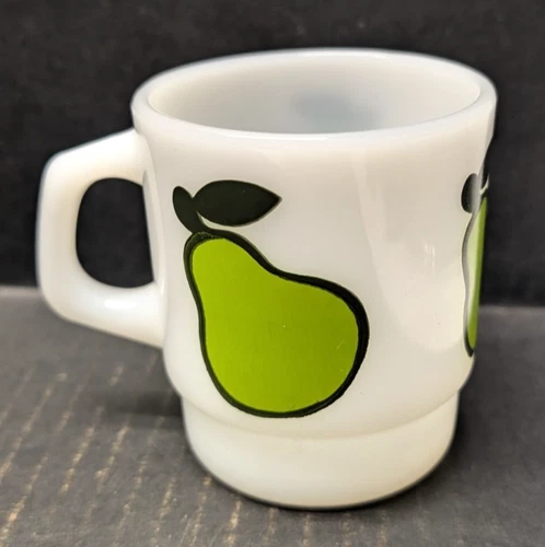 Vtg Anchor Hocking Fire King Mug Fruit Pear Stackable 8 oz. Coffee Tea 3.5" x 3"