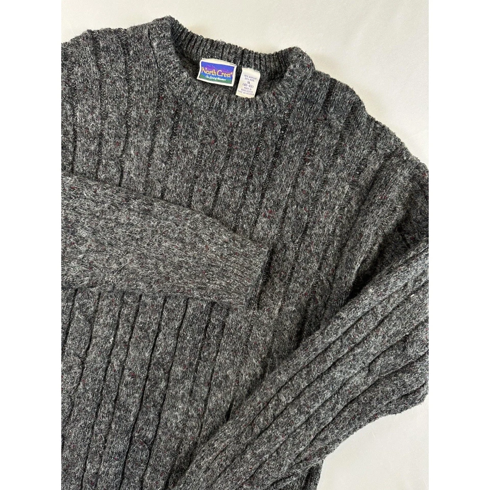 Suéter Northcrest Vintage Adulto XL Malha de Cabo Mistura de Lã Pescador Anos 90 Cinza - Imagem 2 de 4