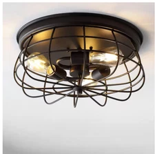 JONATHAN Y Calvia 15.7 in. 3-Light Farmhouse Cage Flush Mount, Oil Rubbed Bronze