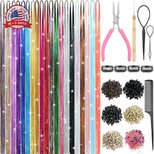 20 Colors Hair Tinsel, 48 Inch 8000 Strands Hair Tinsel Kit with Tools Fairy Hai