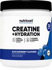 Nutricost Creatine Monohydrate + Hydration Blue Raspberry Flavored, 30 Servings