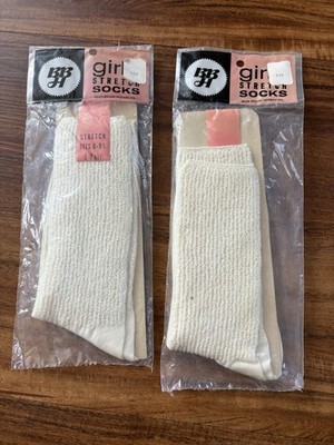 Vintage Bear Brand Hosiery White Socks Sz. 8-9.5 Girls  Fluflon Foot Nylon NOS