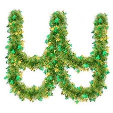 Gloreyan 33FT St.Patrick's Day Tinsel Garland Gold and Green Shamrock-33Ft