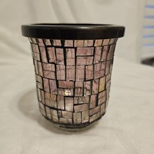Vintage Candle Holder Mosaic Glass Pink Purple Made In India