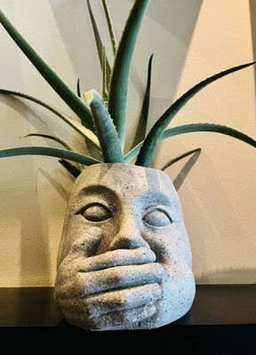 VTG Ceramic Large Heavy Planter  Speak No Evil'' Face Planter Art
