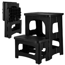Folding 2-Step Stool, 8" 17" Non-Slip Collapsible Step Stools, Bedside Stepst...