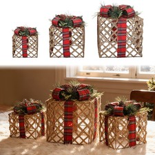 XL 3PCS Gold Glitter bow Present Boxes Christmas Decorations Table