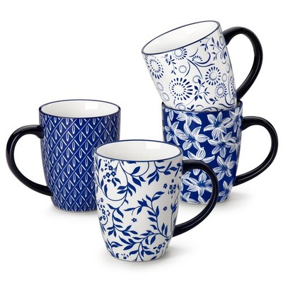 vancasso 16 fl oz Blue and White Porcelain Coffee Mugs, Set of 4 Mugs  Drinkware | eBay