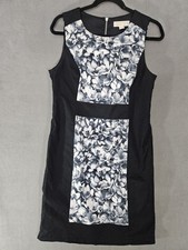 Michael Kors Womens Dress 10 Black White Floral Sleeveless Cotton Blend Sheath