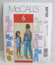 McCall's Pattern 4762 Easy Tops, Skorts, Shorts Capri Pants Girls' 7-12 Uncut