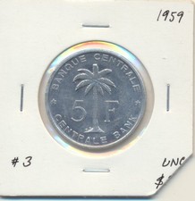 Belgian Congo and Ruanda-Urundi: 1959 5 Francs KM-3, Nice Grade, Scarce 