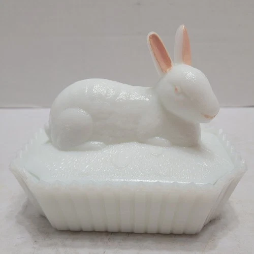 Vintage Westmoreland Milk Glass Bunny Nesting Dish Bowl With Lid Candy Dish 5"