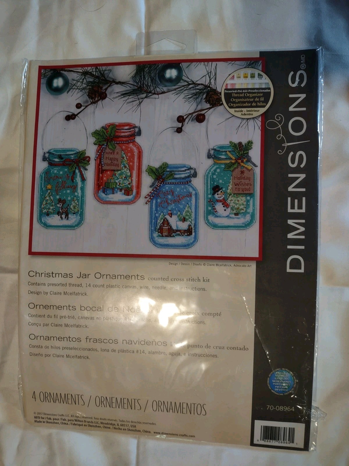 Dimensions 4 Christmas Jar Ornaments Counted Cross Stitch Ki