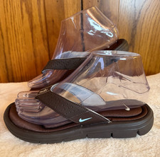 Nike Comfort Footbed Thong Flip Flop Sandals Brown Light Blue Womens 6