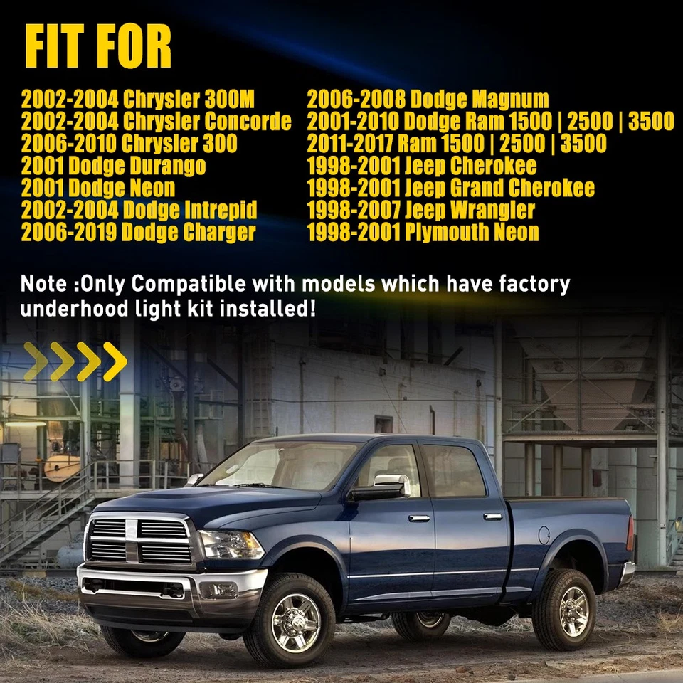 Luz LED de cortesía debajo del capó + cableado de neón para arnés Durango Dodge Intrepid Foto 2 de 4