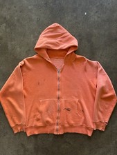 Vintage 1960s Zip Up Hoodie Sweatshirt Orange Faded Distressed True Vintage Rare