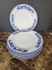 Set Of 6 Ma Maison Dinner Plates White Blue Veritable Porcelaine 10.75" Set Of 6 Ma Maison Dinner Plates White Blue Veritable Porcelaine 10.75"