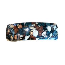 Mosaic Hair Clip Barrette VTG Brown Cream Blue Curved Made in France Plastic