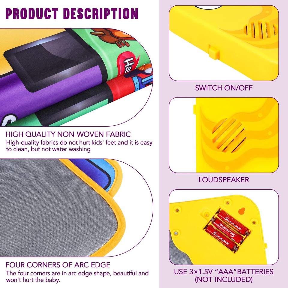 Mat Musical Panel Floor Piano Mat, Musical Educational Keyboard Playmat for Kids Aged 1 2 ...