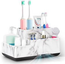 Toothbrush Holder,Bathroom Organizer Countertop, 5 Compartments Multifunctional
