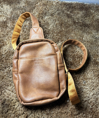 TELENA Brown Crossbody Bag Organizer Zip Closure Gold Hardware for Women