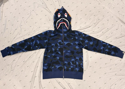 BAPE Men's Shark Camo Full Zip Hoodie Blue Black Size M