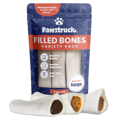 Pawstruck Large 5-6  Filled Dog Bones Variety Pack - Peanut 3 Pack, White