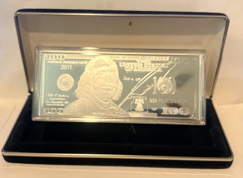 2011 Washington Mint $100 Bill 1 oz 999 Silver Proof Bar w/C.O.A & Case