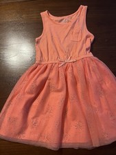 Cat Jack Sz 6 Girl Coral Pink Tulle Skirt Dress Sz 6/6x Glitter Accent