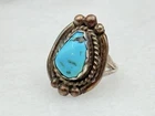 Vintage Navajo Sterling Silver Beaded Natural Turquoise Ring Sz 6.75