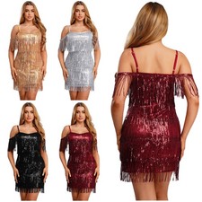 Women Skirt Holidays Mini Dress Ballroom Dress Dancewear Rumba Tiered Tassel