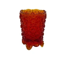 Vintage Rare Daisy & Button Amberina Glass Votive Candle Holder Cup Collectible