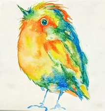 Colorful exotic Bird art Original Painting Signed Nature Lover Unique Gift 4x4""