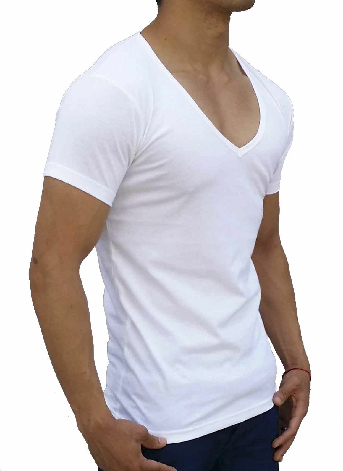 T-shirt Homme Col V Profond - Coupe Slim Fit - 100% Coton - Taille S à XXL - Couleurs Multiples