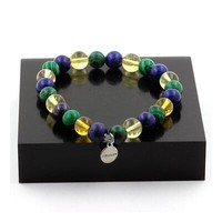 Steine Und Mineralien. Armband Perlen Citrin + Lapislazuli + Malachit 8 Mm. F