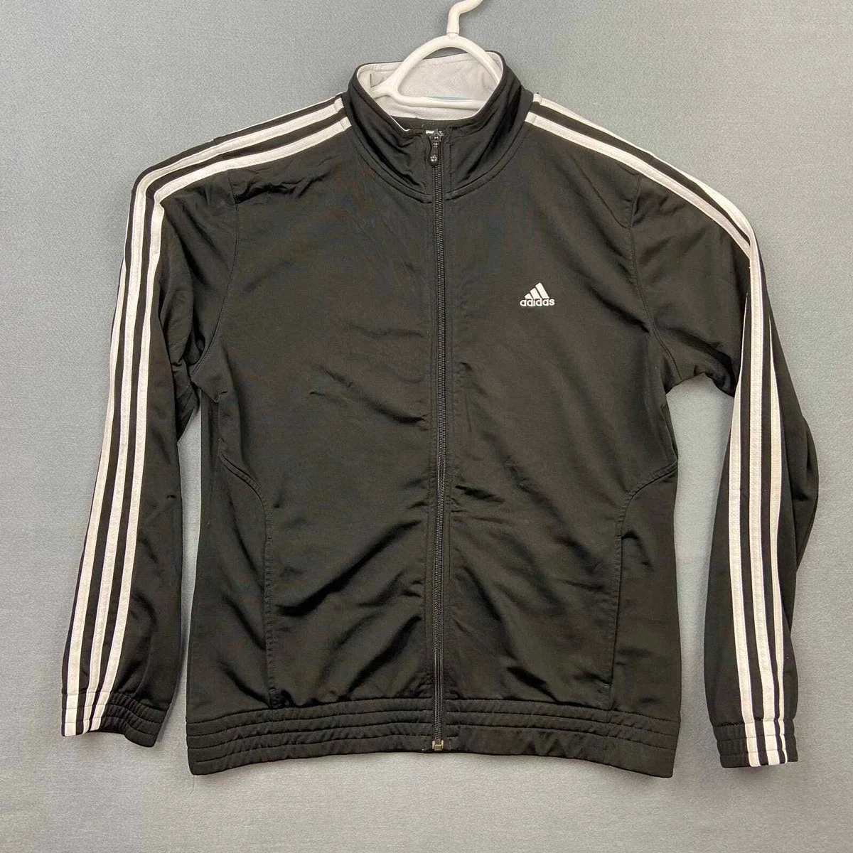 Adidas Jacket Men Large Black White Full Zip Up Track Coat Warm Up Basic Adult