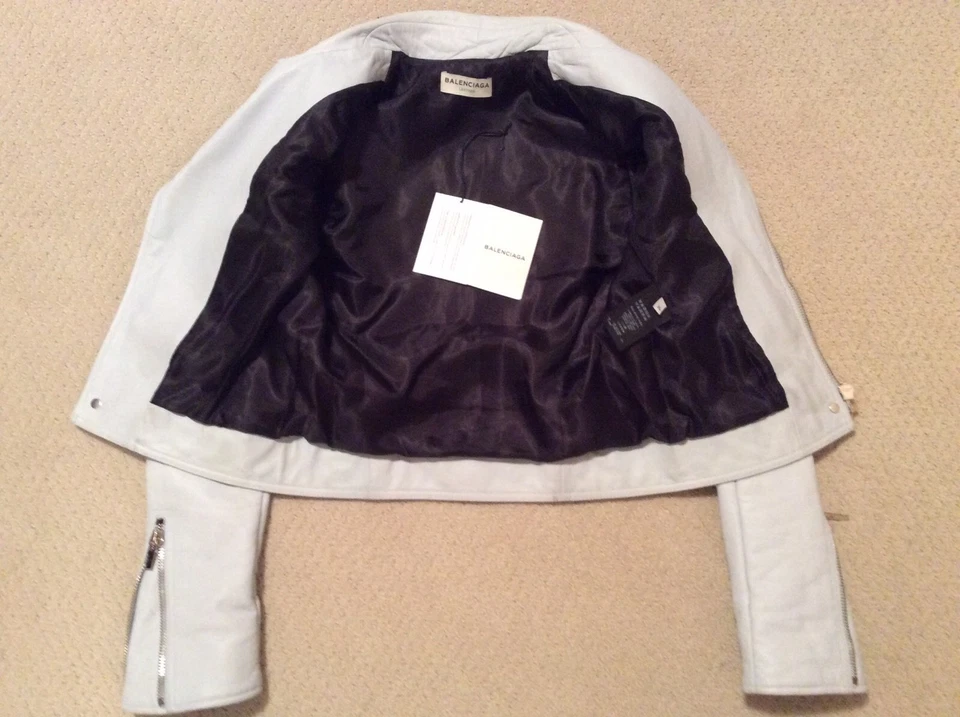 BALENCIAGA NEW MOTO ICE SKY BLUE LAMBSKIN BIKER JACKET: Sz 36, MSRP$2745, Preown - Image 3 of 4