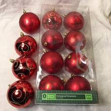 Lot of 12 Shatterproof Christmas Ornaments Holiday Time Red Round 3"