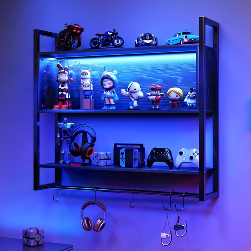 LED Gaming Floating Shelves, 36'' Wall-Mounted Adjustable Display Rack ...