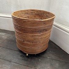 VTG Mid-Century Italian Crepsi Style Pencil Reed Bamboo Basket/Wheels-Dept 56