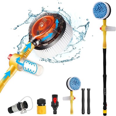 Rotating Car Wash Brush with Soap Dispenser & Hose Attachment Soft Bristle Car