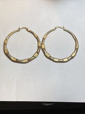 925 PUFFED  HAMMERED LARGE HOOP HINGE PIERCED EARRINGS 1 3/4 INCH