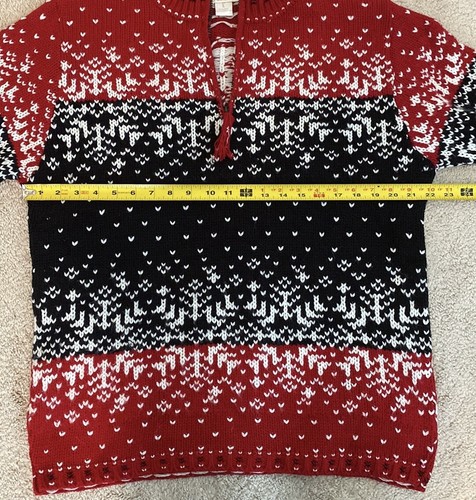 Tally Ho Sweater Women's L Red Black Fair Isle Mock Neck 1/4 Zip Ski Outdoor - Picture 9 of 9