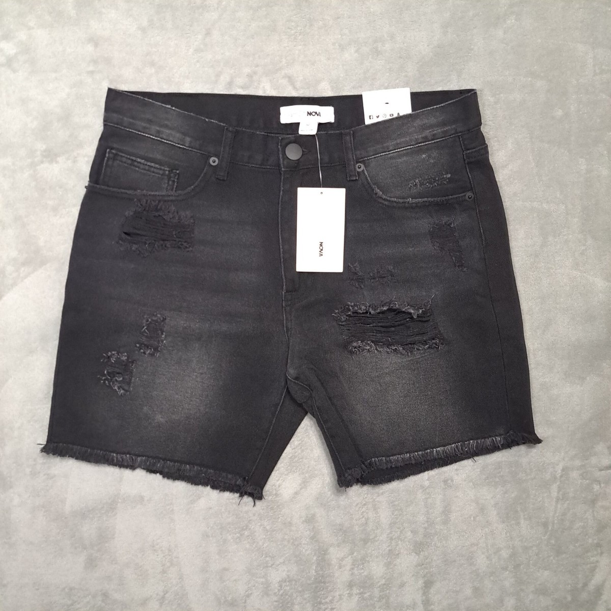 Fashion Nova Mens Denim Shorts Size 32 Black Martin Distressed Casual Street