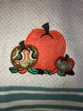 Embroidered App Kitchen Hand Towel Colorful Pumpkins Thanksgiving FALL BS2199