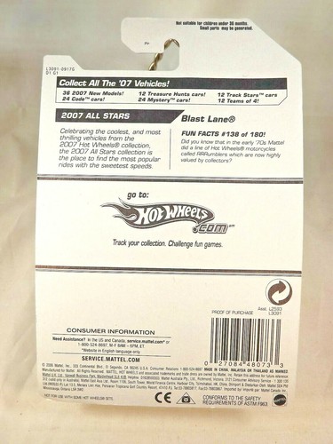 2007 Hot Wheels #138 All Stars BLAST LANE Purple Variant w/Black MC3 Spokes - Picture 5 of 5